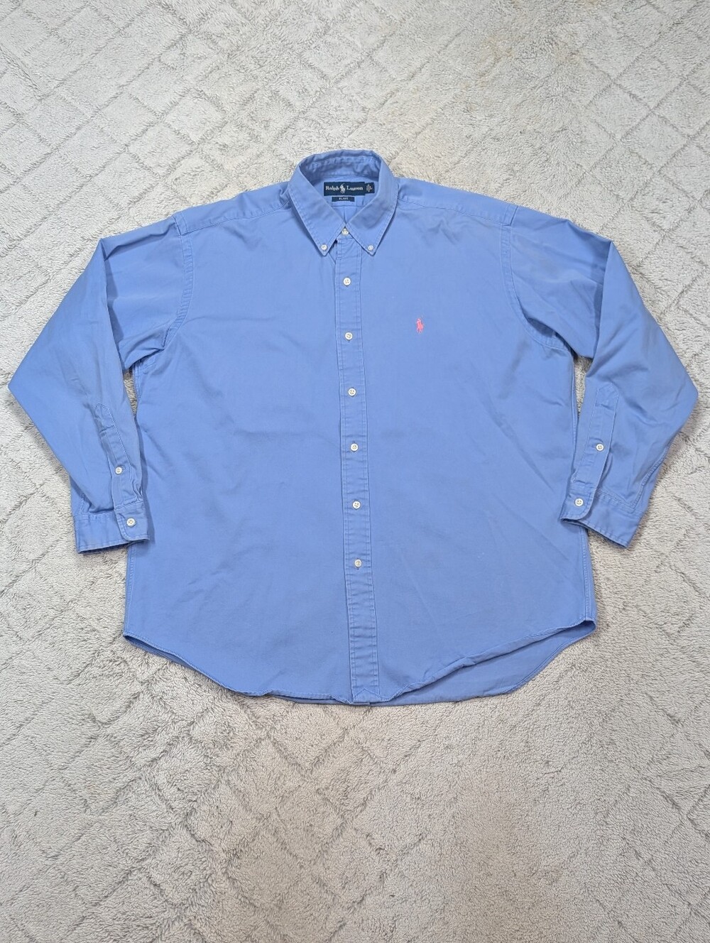 Ralph Lauren Shirt Mens L Blue Cotton Twill Blake Button Up Y2K Baggy Preppy